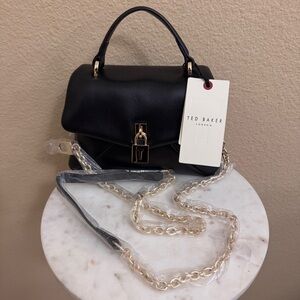 NWT Ted Baker Sheep Leather Poppy Mini Satchel Bag Purse Crossbody Black Lock